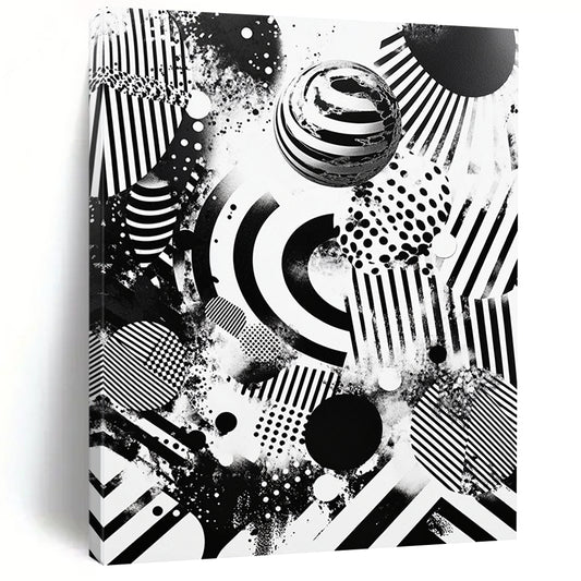Black and White Mixed Shapes "Chaotic Unity" Painting On Canvas HB270