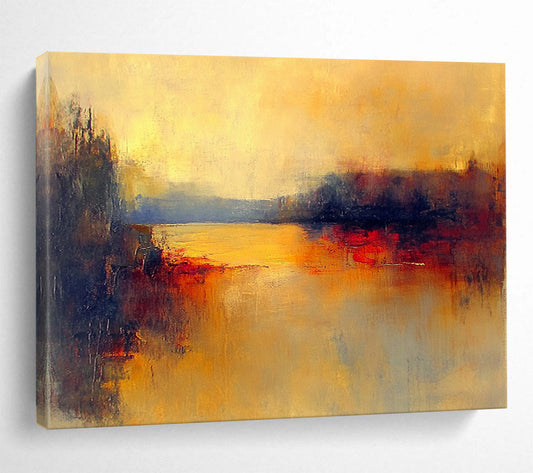 Warm Yellow and Orange Abstract Landscape - “Golden Dusk” Painting On Canvas HB1457