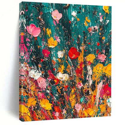 Vibrant contemporary abstract painting featuring lush emerald green and dynamic splashes of color creating a joyful and playful atmosphere. DLZ1175