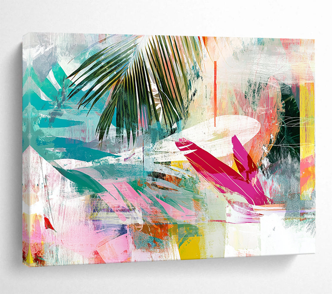 “Colorful Tropical Leaf Collage” - Colorful Palette, Tropical Leaves, Abstract Collage Painting On Canvas HB0854