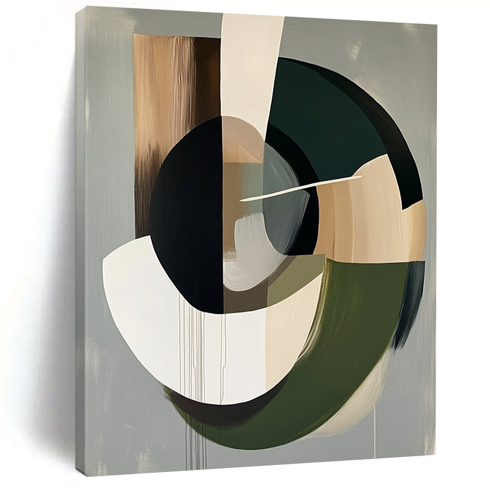Contemporary abstract artwork features organic dark brown shapes with a grey background and soft neutral accents for a serene atmosphere. DLZ1051