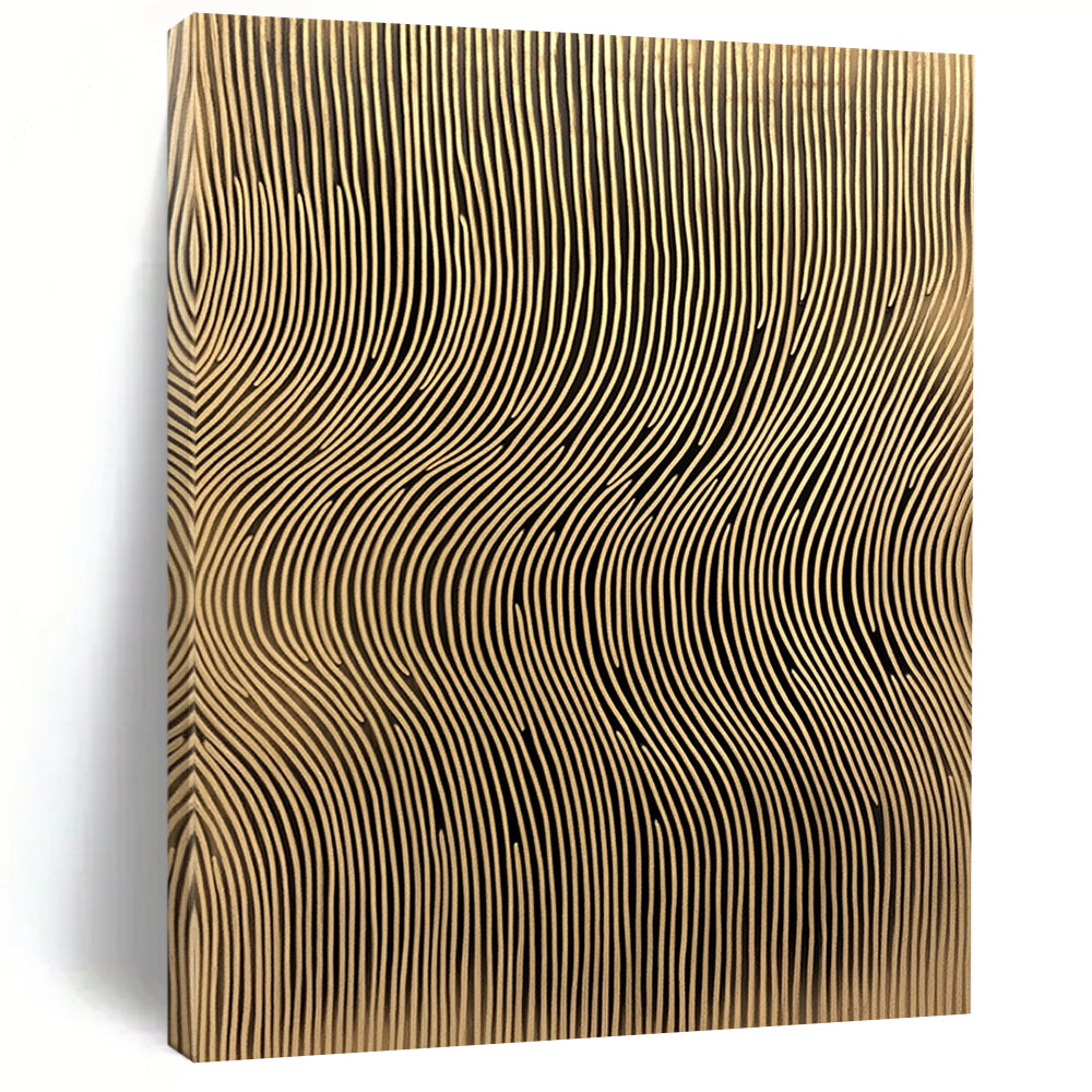 Contemporary abstract artwork features golden sound wave lines on a textured background adding depth and elegance to any space. DLZ1491