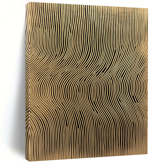 Contemporary abstract artwork features golden sound wave lines on a textured background adding depth and elegance to any space. DLZ1491