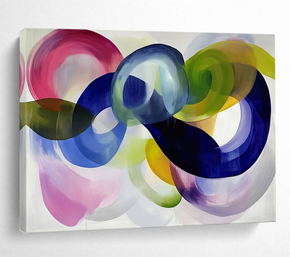 Colorful Curved Abstract "Vibrant Loops" Painting On Canvas HB0660