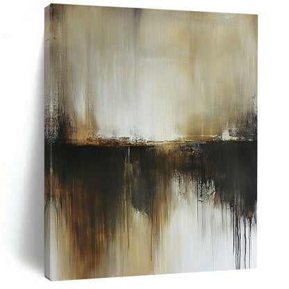 Contemporary hand-painted abstract art in neutral browns and greys evokes a dark grungy misty atmosphere with subtle beige and white tones. DLZ0528