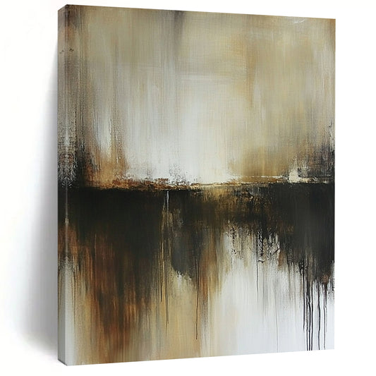 Contemporary hand-painted abstract art in neutral browns and greys evokes a dark grungy misty atmosphere with subtle beige and white tones. DLZ0528