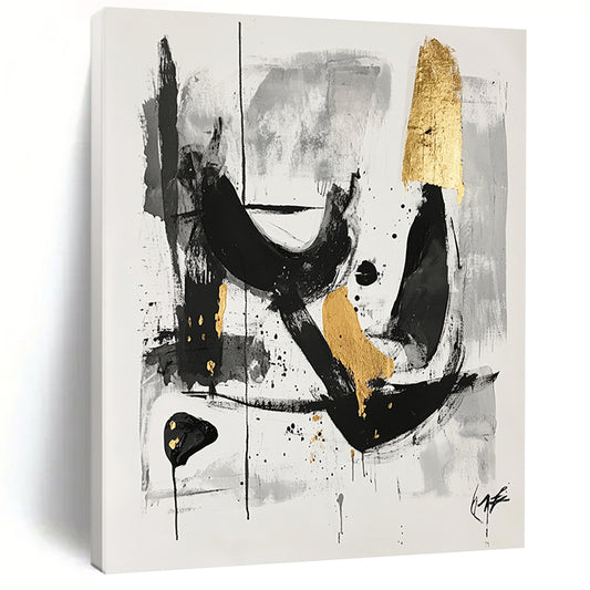 Black, Gray and Gold Abstract Swirls "Mysterious Whirl" Painting On Canvas HB326