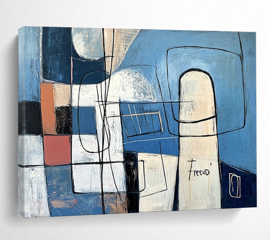 Blue with Geometric Shapes and Lines - “Structured Blues” Painting On Canvas HB1452