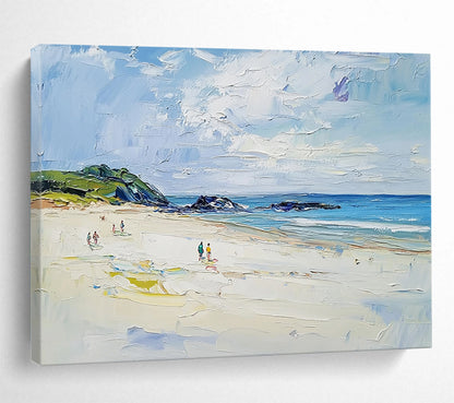 “Vibrant Beach Scene” - Blue, Green, White, Impasto Beach Painting On Canvas HB1009