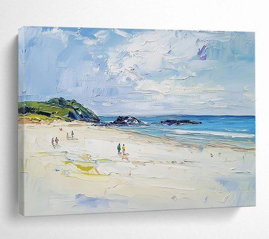 “Vibrant Beach Scene” - Blue, Green, White, Impasto Beach Painting On Canvas HB1009
