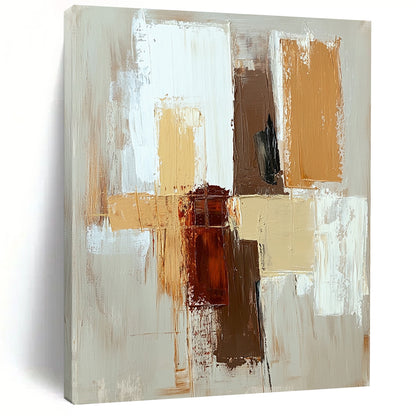 Contemporary hand-painted abstract artwork featuring a minimalistic design with beige brown and white brush strokes for a serene aesthetic. DLZ1020