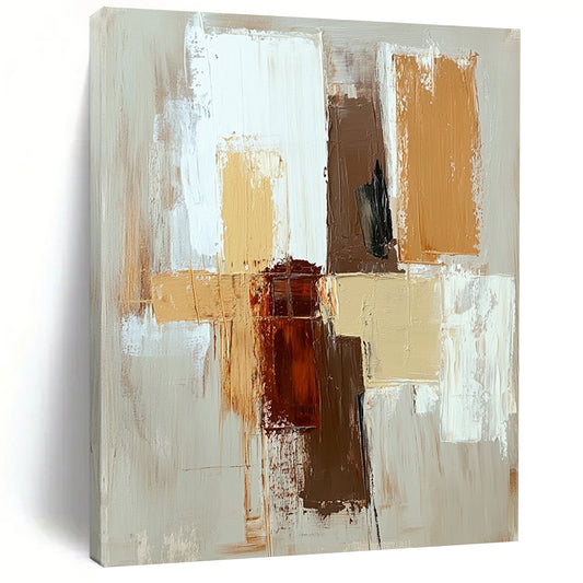 Contemporary hand-painted abstract artwork featuring a minimalistic design with beige brown and white brush strokes for a serene aesthetic. DLZ1020