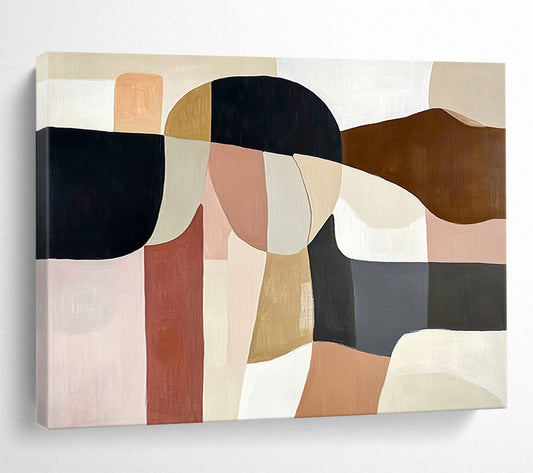 “Soft Geometric Shapes” - Beige, Pink, Brown, Abstract Forms - Minimalist Acrylic Painting HB1536