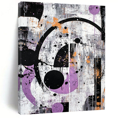 Gray, Purple, Orange, Black, Circular Chaos "Industrial Cosmos" Abstract Expressionist Painting On Canvas HB088