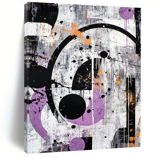 Gray, Purple, Orange, Black, Circular Chaos "Industrial Cosmos" Abstract Expressionist Painting On Canvas HB088