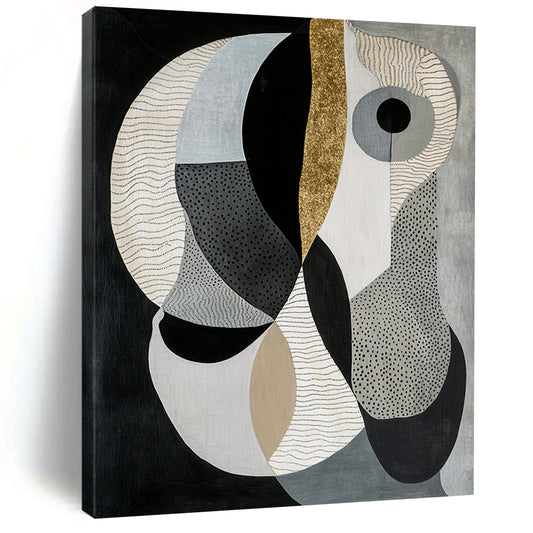 Black, Gray, Beige & Gold Geometric Shapes - “Gilded Modern Geometry” Painting On Canvas HB211