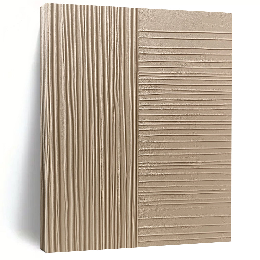 Contemporary hand-painted abstract art features beige wall cladding with smooth textured panels showcasing vertical grooves and flat surfaces for a sophisticated aesthetic. DLZ1532