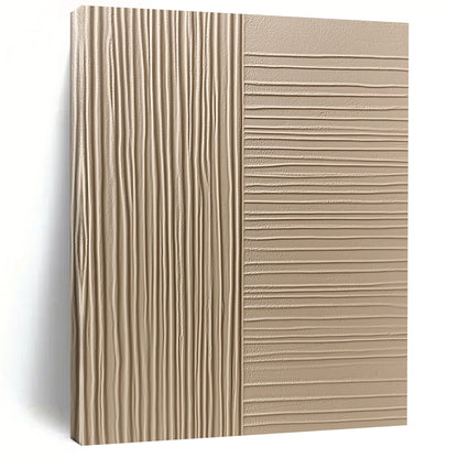 Contemporary hand-painted abstract art features beige wall cladding with smooth textured panels showcasing vertical grooves and flat surfaces for a sophisticated aesthetic. DLZ1532