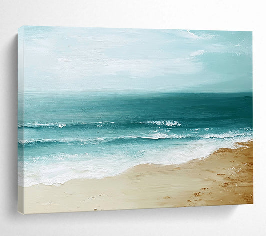 “Serene Seashore” - Blues, Browns, Whites, Calm Beach - Minimalist Acrylic Painting HB1599