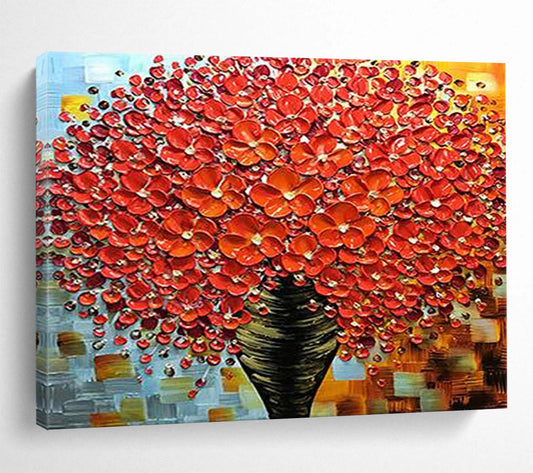 Textured Red Flower Tree - Striking Living Room or Dining Room Decor DLZ226
