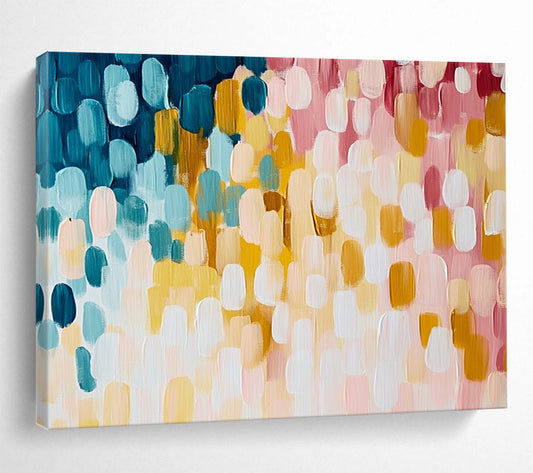 “Pastel Oval Abstract Pattern” - Blue, yellow, pink, white; Abstract oval shapes in pastel colors; Acrylic Painting On Canvas HB1238