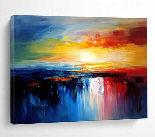 Vibrant Sunset Waterfall - Colorful Abstract Landscape Painting On Canvas HB0431