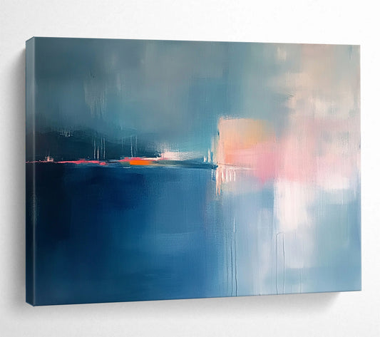 “Soft Blue Abstract Dusk” - Blue, Pink, Orange, Abstract Twilight - Minimalist Oil Painting HB1503