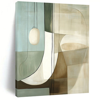 Contemporary large hand-painted abstract art featuring white and beige shapes with glass, reflections, and muted colors inspired by Robert Motherwell. DLZ1602