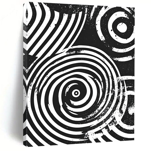 Black and White Concentric Circles "Perceptual Spin" Painting On Canvas HB284