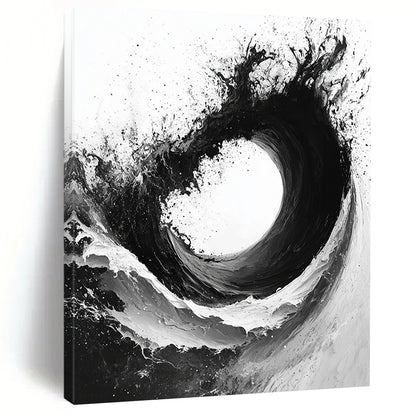 Black & White Ink Wave - “Powerful Ink Surge” Painting On Canvas HB229