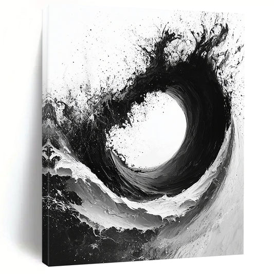 Black & White Ink Wave - “Powerful Ink Surge” Painting On Canvas HB229