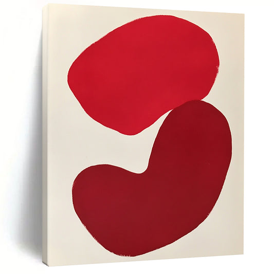 Large contemporary hand-painted abstract art featuring bold red shapes on white paper inspired by Matisse and Arp with minimalist organic forms and flat colors. DLZ0788