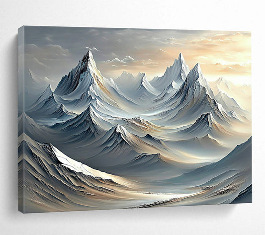 “Fantasy Mountain Range” - Gray, White, Fantasy Mountain Digital Art HB0721