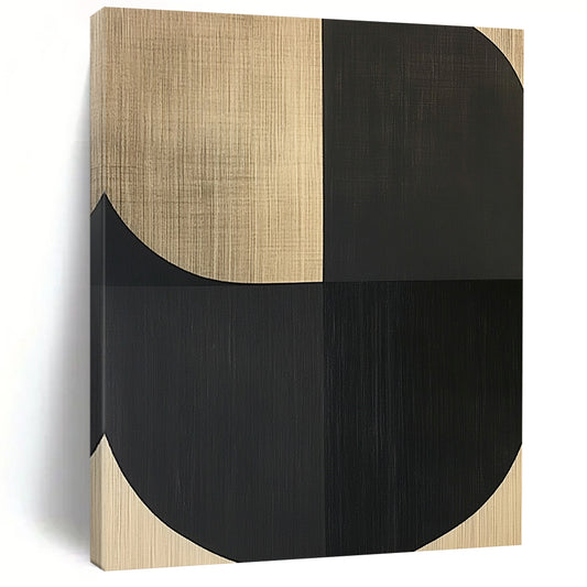 Contemporary abstract painting featuring bold shapes and simple lines on wood grain background, creating an elegant atmosphere of calm and tranquility. DLZ1535