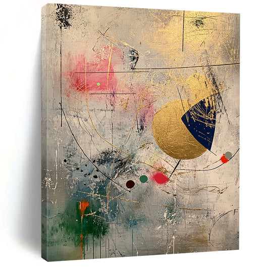 Gray, Gold, Pink, Blue, Abstract Shapes "Whimsical Fusion" Abstract Painting On Canvas HB032