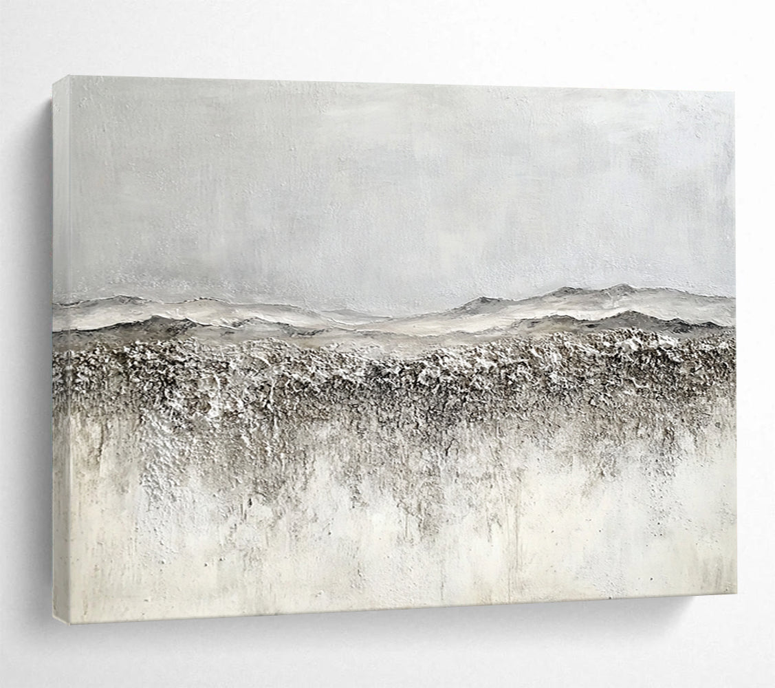 “Textured Gray Landscape” - Gray, white, brown, Textural Landscape Painting HB0645