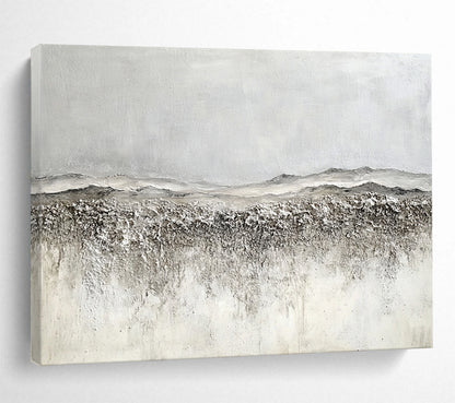 “Textured Gray Landscape” - Gray, white, brown, Textural Landscape Painting HB0645
