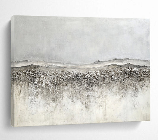 “Textured Gray Landscape” - Gray, white, brown, Textural Landscape Painting HB0645