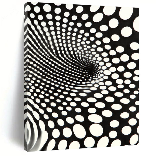 Black and White Dot Vortex "Optical Twist" Painting On Canvas HB254