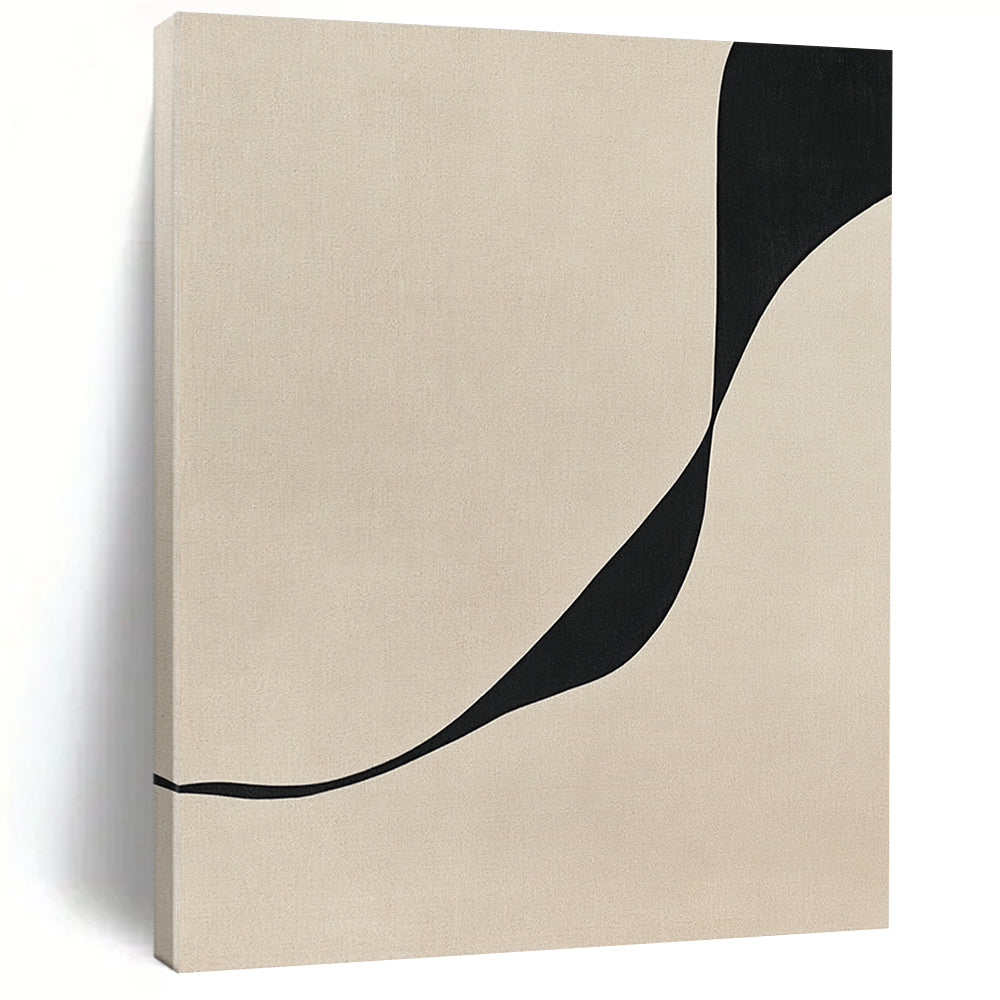 Contemporary abstract art featuring a minimalist design with a curved line on a textured beige and black canvas for a refined aesthetic. DLZ1131