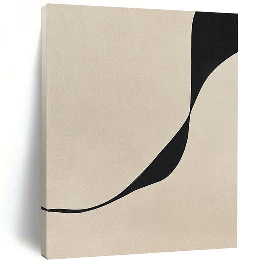 Contemporary abstract art featuring a minimalist design with a curved line on a textured beige and black canvas for a refined aesthetic. DLZ1131