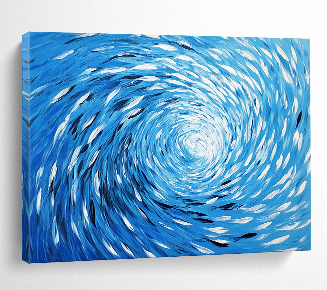 “Blue Fish Spiral” - Blue, White, Fish Spiral Oil Painting On Canvas HB0724