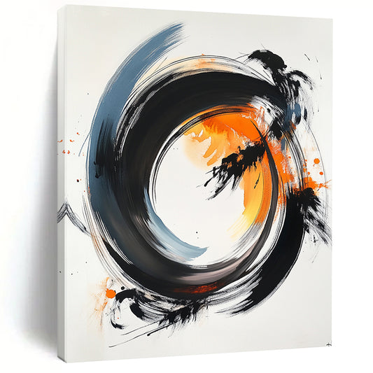 Black, Gray, Orange Swirling Rings - “Energetic Ring Dance” Painting On Canvas HB182