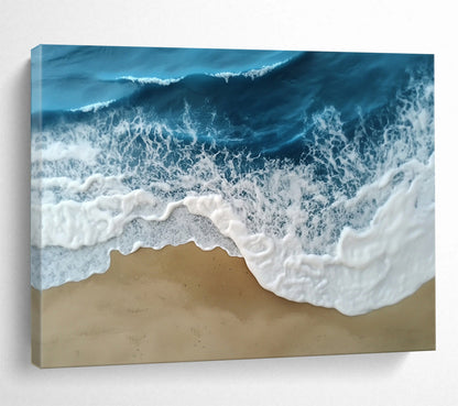 “Textured Ocean Waves” - Blue, White, Beige, 3D - Like Seascape Painting On Canvas HB0688