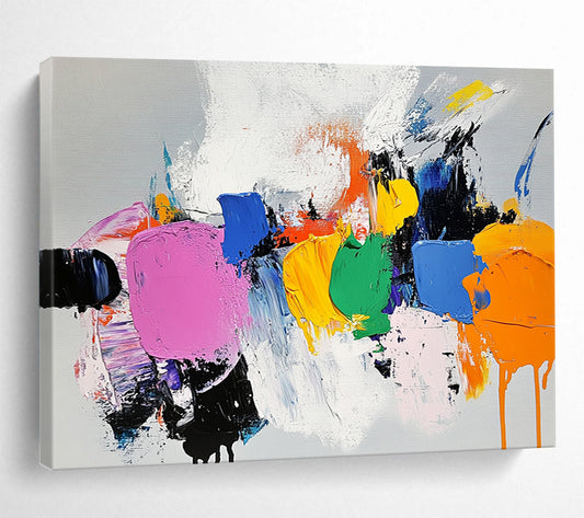“Colorful Abstract Shapes” - Pink, Blue, Yellow, Green, Abstract Expressive Painting On Canvas HB1089