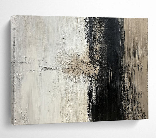 “Textured Black and White Abstract” - Black, white, beige; Textured abstract with bold brushstrokes; Acrylic Painting On Canvas HB1269
