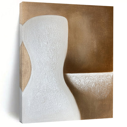 Contemporary abstract art featuring soft beige tones with elegant curves and gentle shadows, creating a serene minimalist composition on a textured canvas surface. DLZ0998