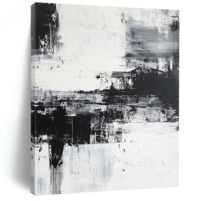Large contemporary hand-painted abstract artwork featuring a coastal landscape with brush strokes and layers, emphasizing emotional depth in a serene monochromatic palette. DLZ0302