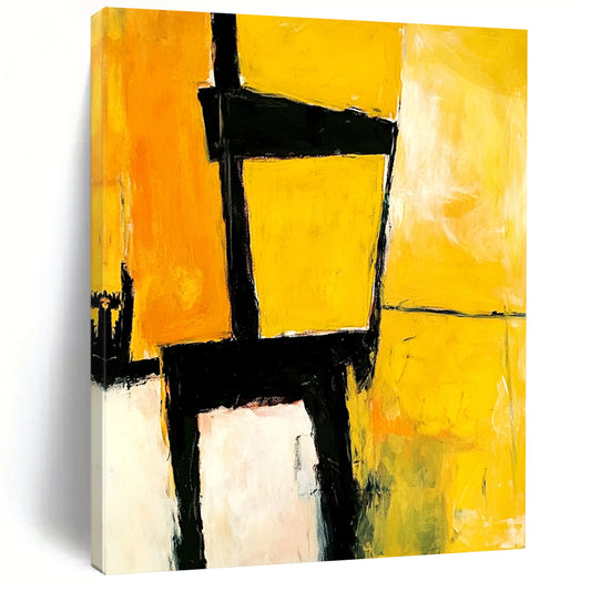 Contemporary abstract artwork showcasing an electrician's chair in vibrant yellow and black shades by Mariling & Jay Mead for a striking visual impact. DLZ0949