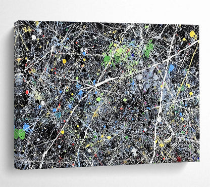 “Colorful Splatter Abstract” - Black, Colorful Splatters, White Lines - Painting On Canvas HB1433
